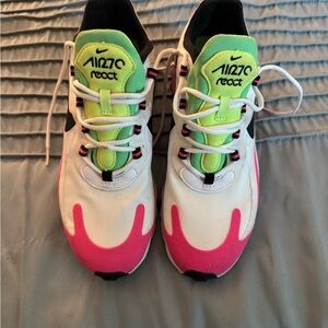 Nike Women React Sneakers - White, Pink, and Neon Green
